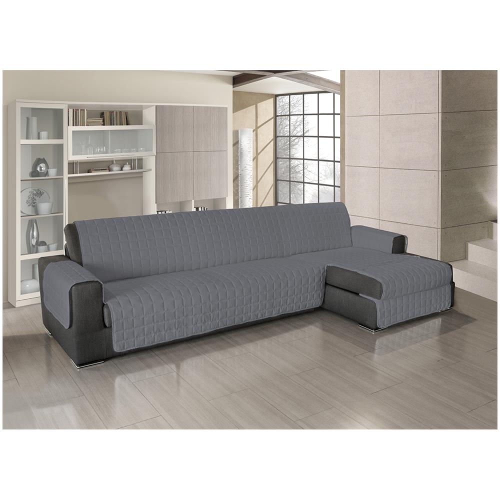 Copridivano Antimacchia Trapuntato Per Divani Con Penisola In Tinta Unita 190-195 Cm Antracite - Foto 5