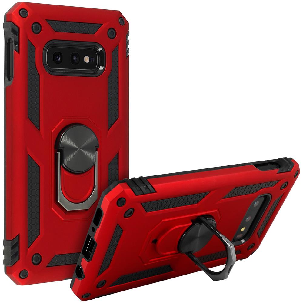 Cover Galaxy S10e Bi-materia Rigida Morbida Anello Magnetico Stand Rosso - Foto 2