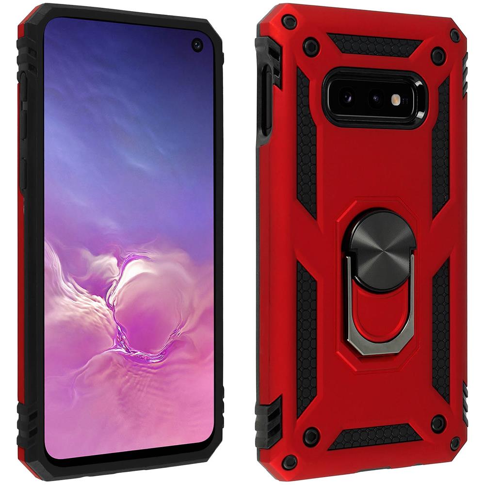 Cover Galaxy S10e Bi-materia Rigida Morbida Anello Magnetico Stand Rosso - Foto 1