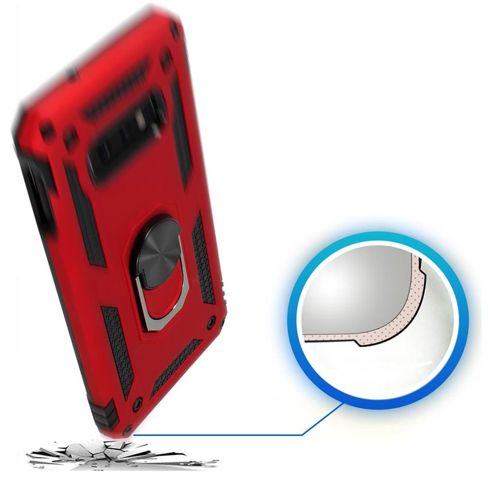 Cover Galaxy S10e Bi-materia Rigida Morbida Anello Magnetico Stand Rosso - Foto 5