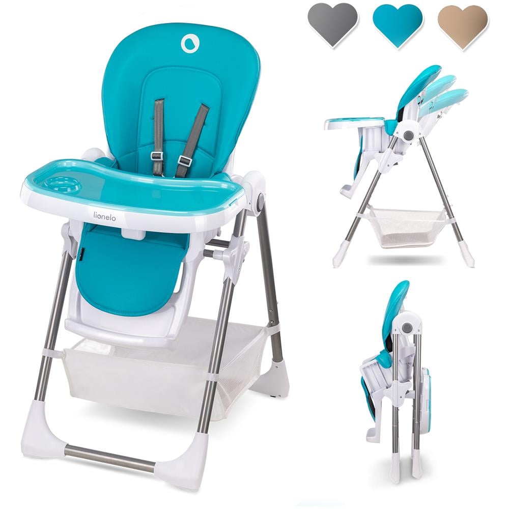 Linn Plus Seggiolone Pappa Compatto Reclinabile Regolabile E Pieghevole Con Vassoio Staccabile Cinture A 5 Punti Con Cuscino Riduttore E Ruote Fino 15 Kg (turchese) - Foto 1