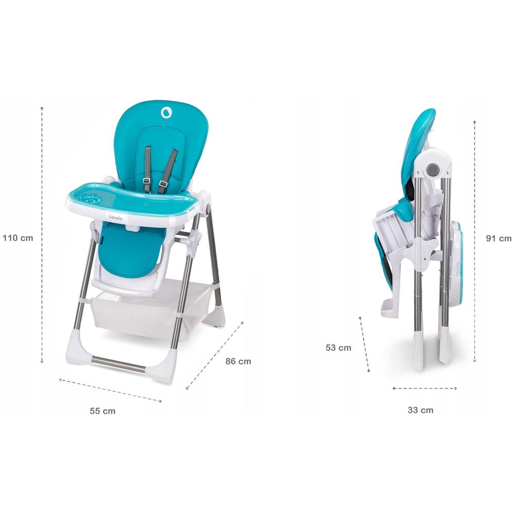 Linn Plus Seggiolone Pappa Compatto Reclinabile Regolabile E Pieghevole Con Vassoio Staccabile Cinture A 5 Punti Con Cuscino Riduttore E Ruote Fino 15 Kg (turchese) - Foto 7