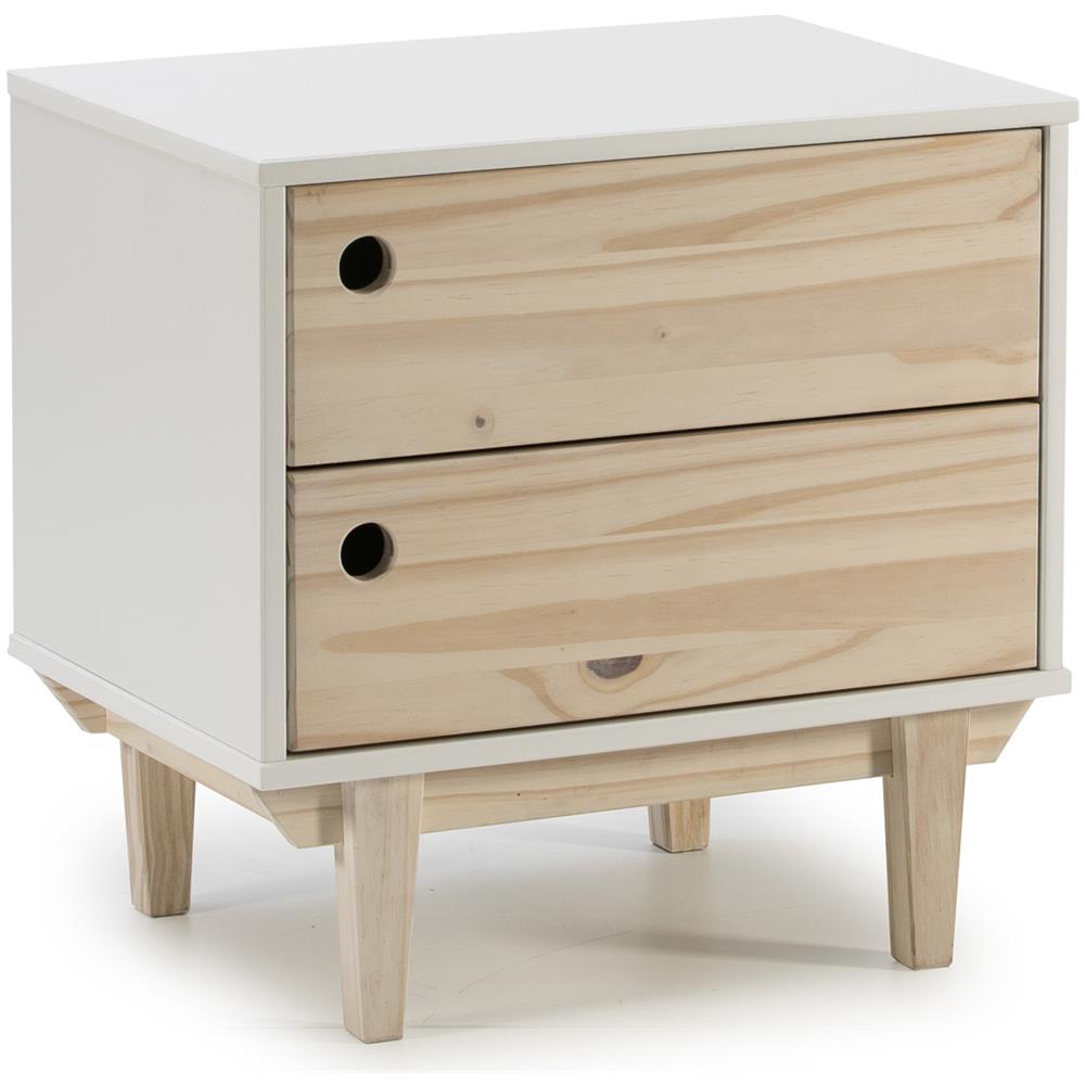 Vs Venta-stock Comodino Roma 2 Cassetti In Bianco, Gambe E Frontali In Legno Naturale - Foto 2