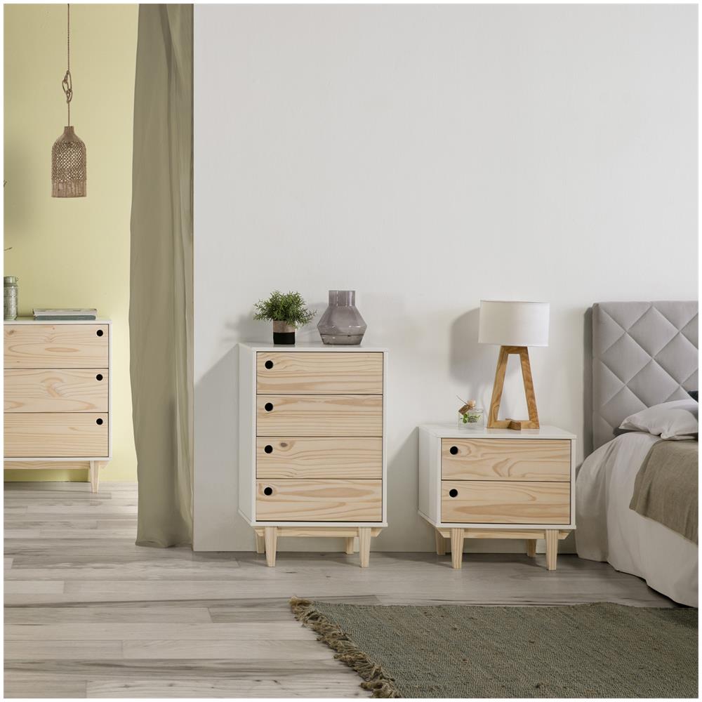 Vs Venta-stock Comodino Roma 2 Cassetti In Bianco, Gambe E Frontali In Legno Naturale - Foto 5