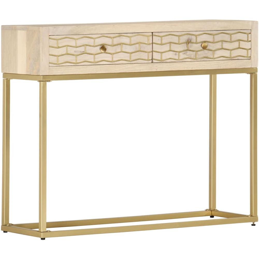 Tavolo Consolle Oro 90x30x75 cm Legno Massello di Mango - Foto 1