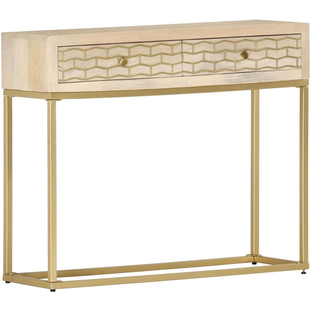 Tavolo Consolle Oro 90x30x75 cm Legno Massello di Mango - Foto 9