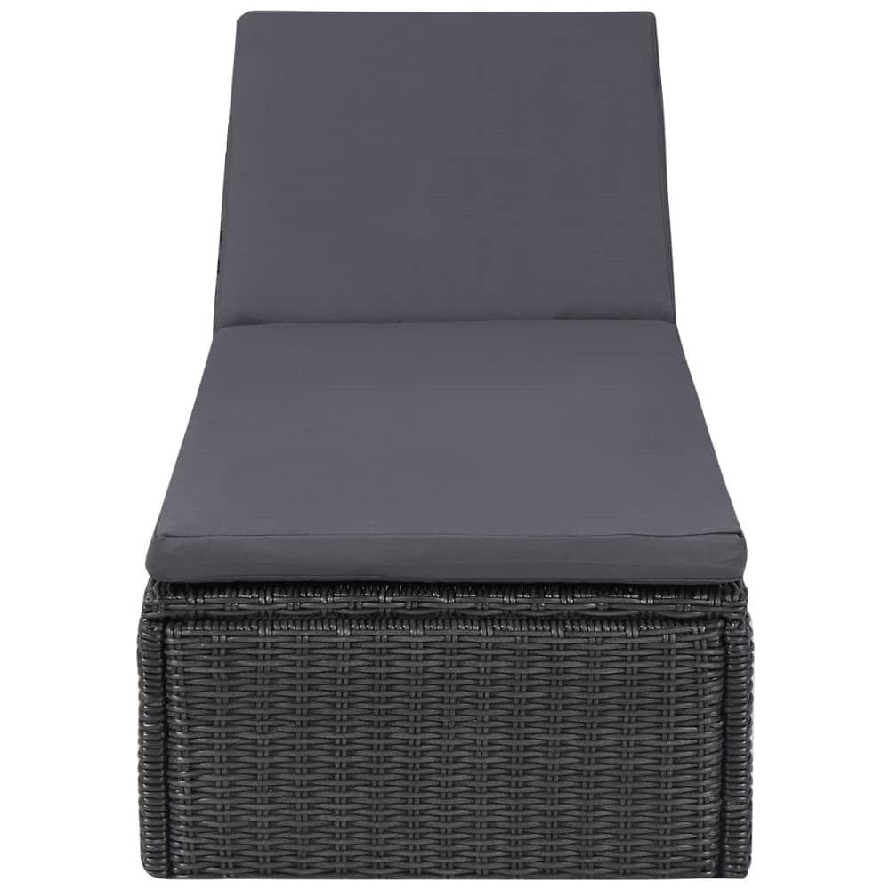 Lettino Prendisole in Polyrattan Nero e Grigio Scuro - Foto 3