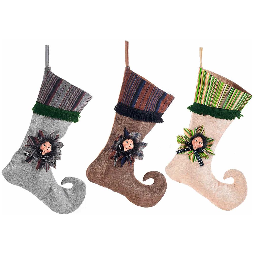 Calze Della Befana In Panno Set Da 9 Calze Con Befana In Resina Decorazione Natalizia Per Il Camino Idea Regalo - Foto 1