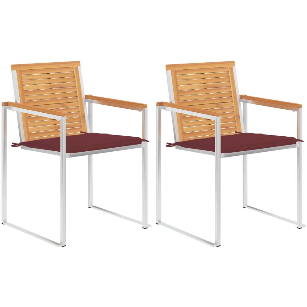 Sedie Da Giardino 2 Pz Con Cuscini In Legno Di Teak E Acciaio - Foto 1