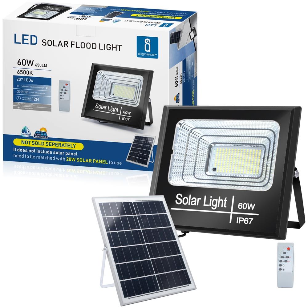 Faro Led Con Pannello Solare Mod1 60w 650 Lumen 6500k Luce Fredda Ip67 Misura L260*h220*w70mm Policristallino - Batteria 12 Ore - Foto 3