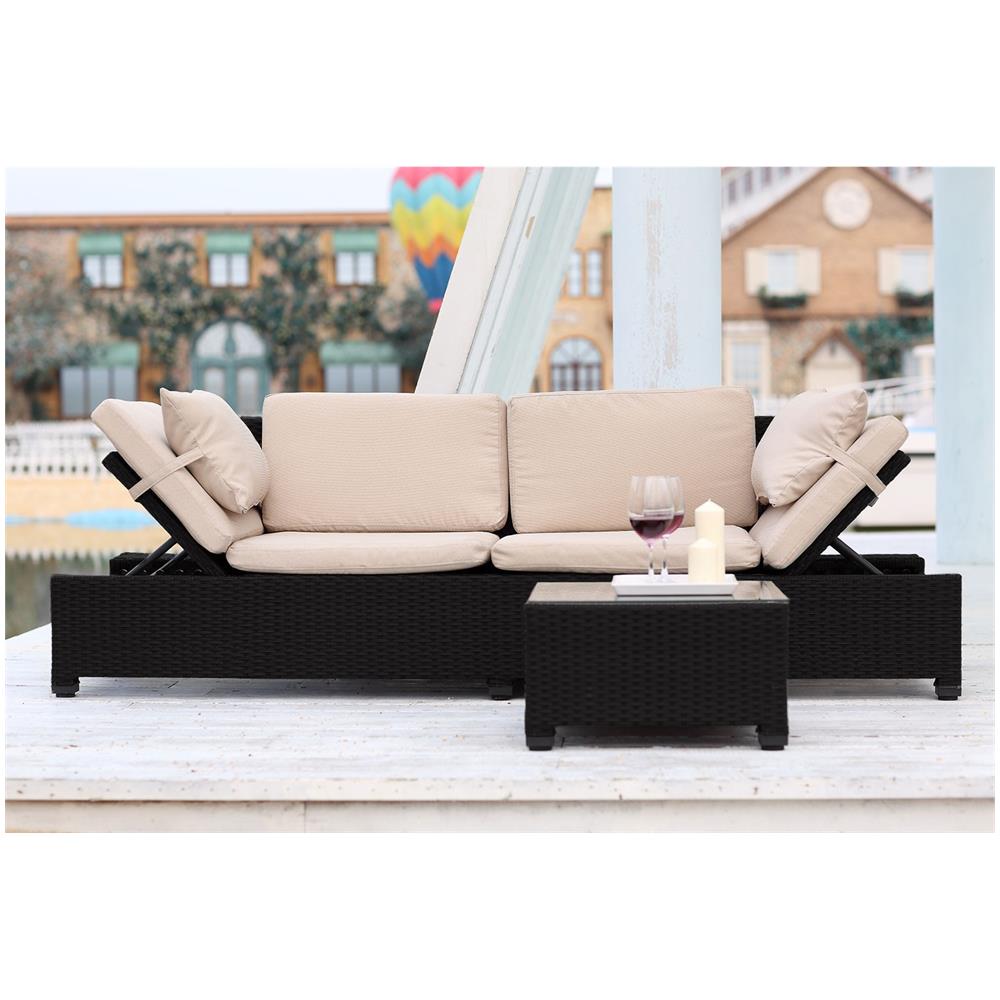 Salotto Da Giardino In Resina Intrecciata Ecru/nero Corfou - Foto 1