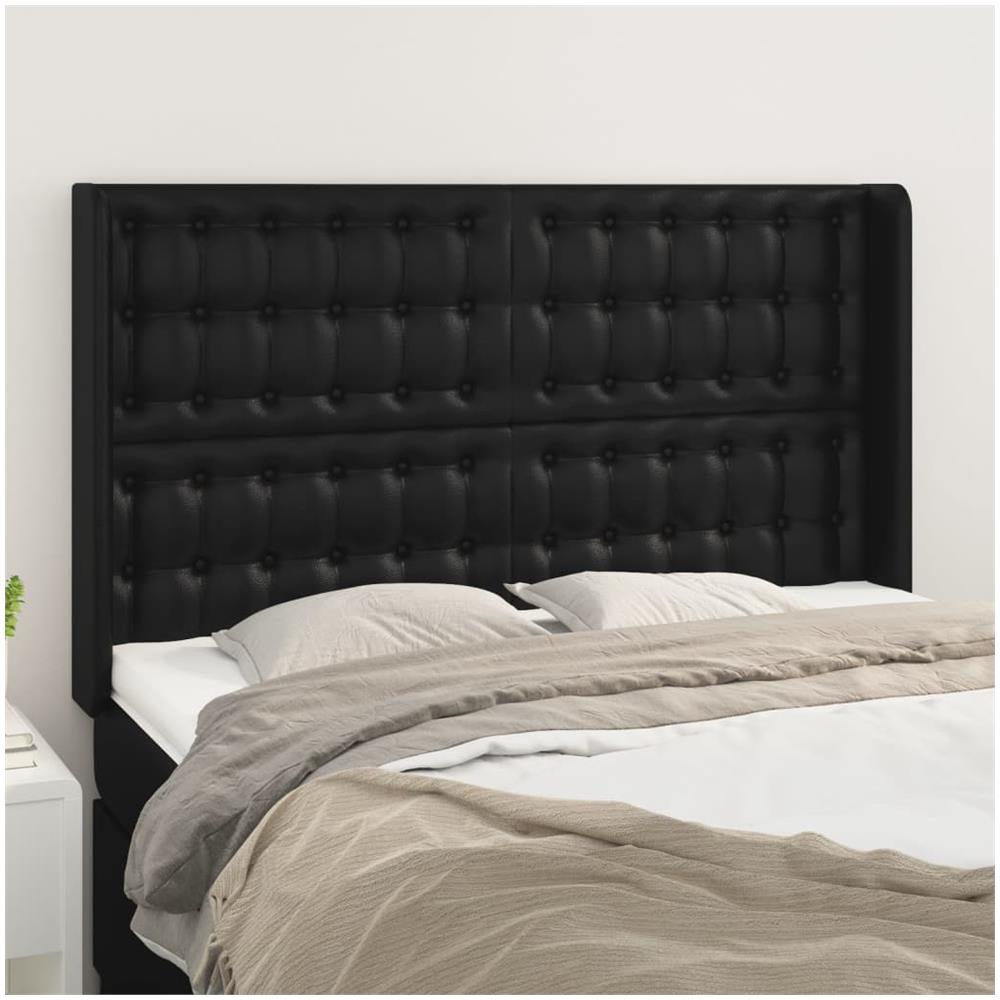 Testiera Ad Orecchio Nera 147x16x118/128 Cm In Similpelle - Foto 1