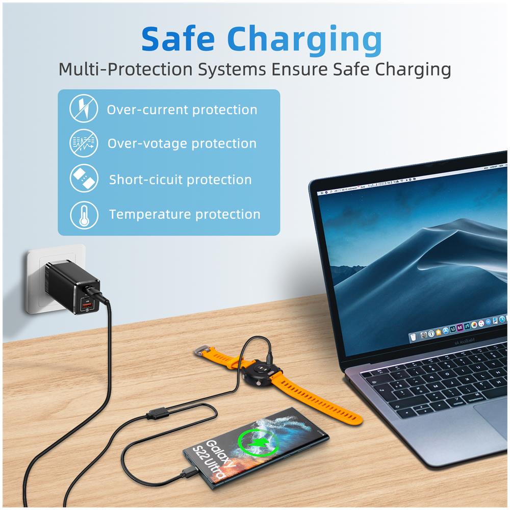 Caricabatterie 2 In 1 Per Cellulare Usb-c E Orologio Sportivo Black - Foto 2