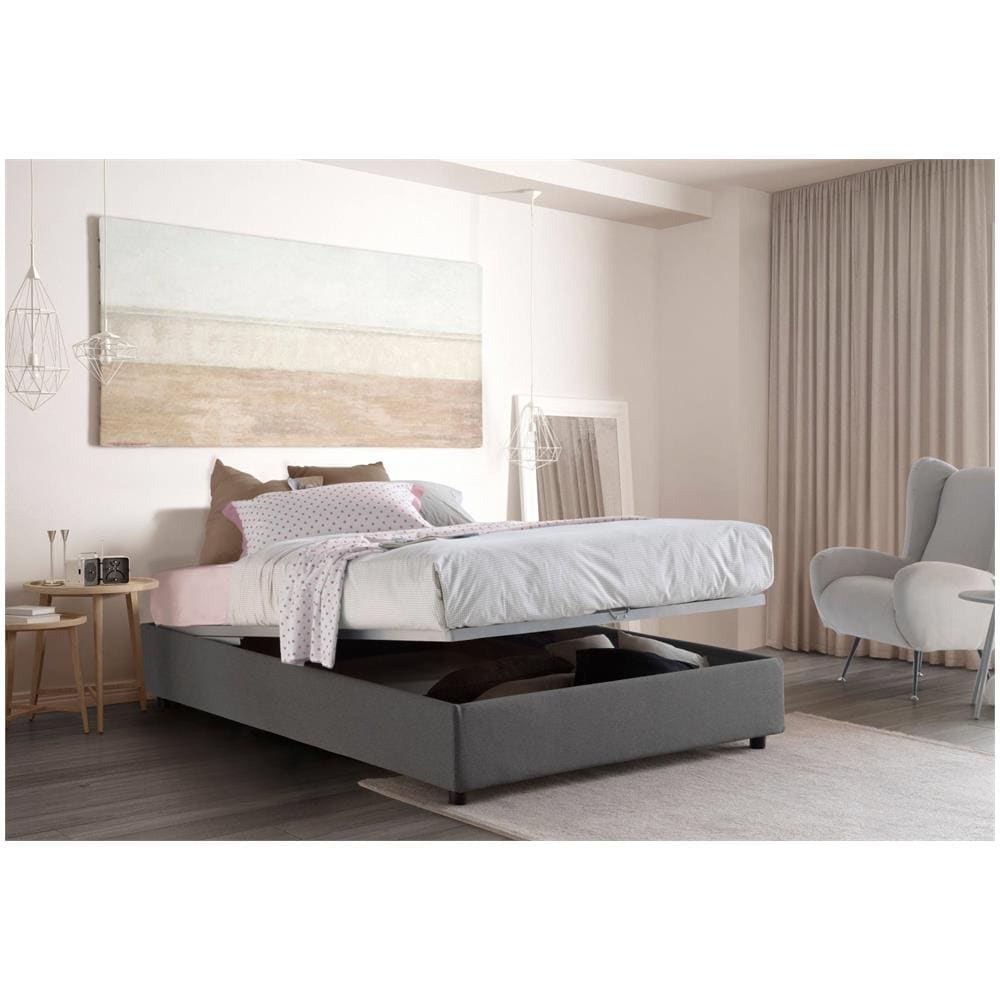 Letto Matrimoniale Grace, Letto Contenitore Con Rivestimento In Tessuto, 100% Made In Italy, Apertura Frontale, Con Materasso Cm 160x200 Incluso, Grigio - Foto 2