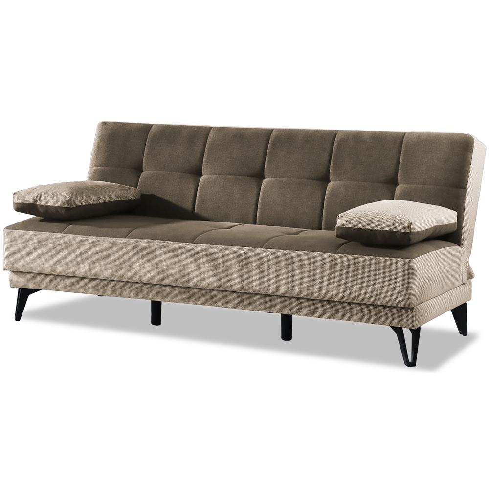 Divano Letto Jordi, Divano Letto A 3 Posti Con Piedini In Metallo Nero, Sofà Da Soggiorno In Tessuto Imbottito Con Apertura Click-clack, 190x87h97 Cm, Grigio E Marrone - Foto 2