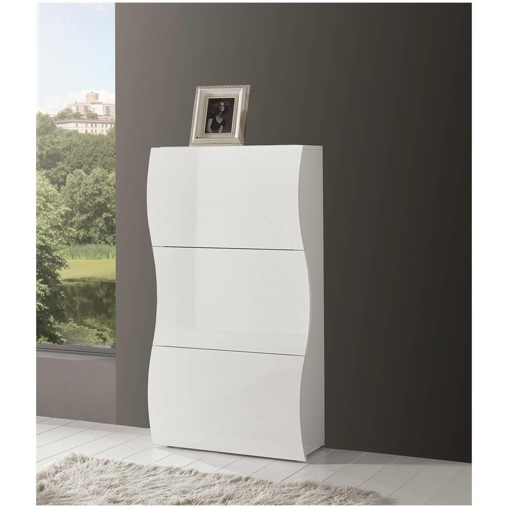 Scarpiera Leonardo, Mobile Multiuso A 3 Ante, Portascarpe Da Ingresso, 100% Made In Italy, Cm 71x27h122, Bianco Lucido - Foto 1