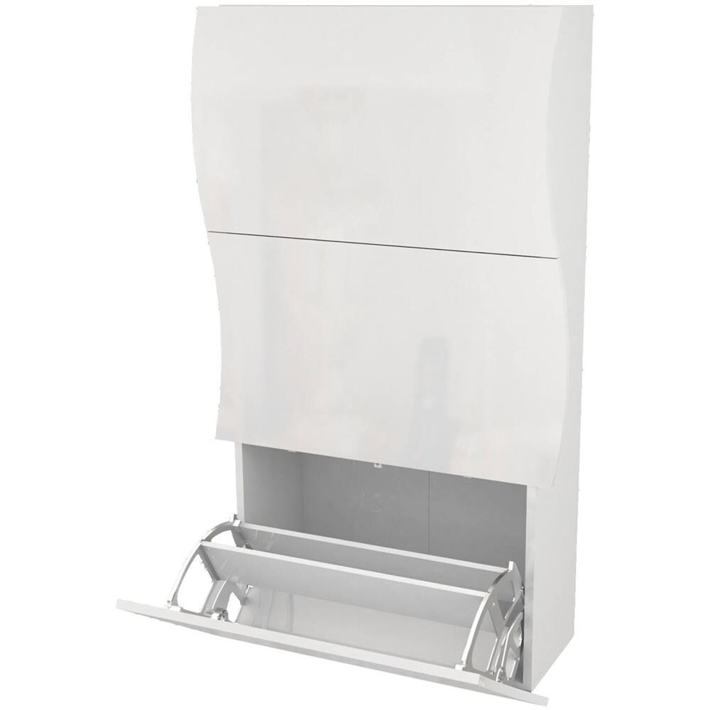 Scarpiera Leonardo, Mobile Multiuso A 3 Ante, Portascarpe Da Ingresso, 100% Made In Italy, Cm 71x27h122, Bianco Lucido - Foto 4