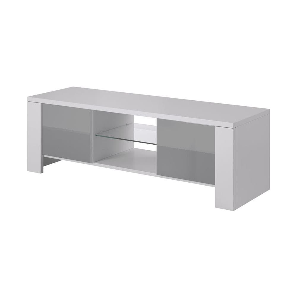 Tavolo Per Televisione West Bi /sz 42 X 42 X 130 Cm Bianco Grigio Trasparente 130 X 42 X 42 Cm - Foto 1