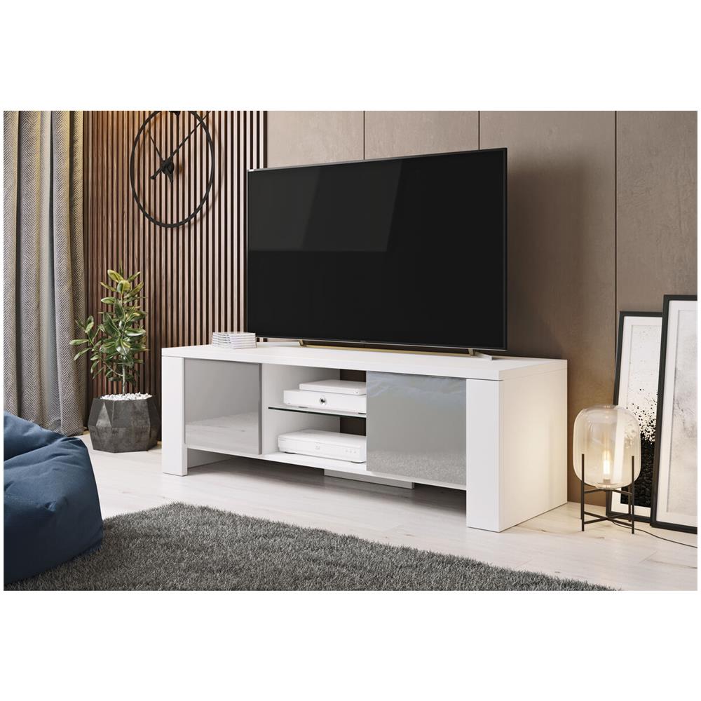 Tavolo Per Televisione West Bi /sz 42 X 42 X 130 Cm Bianco Grigio Trasparente 130 X 42 X 42 Cm - Foto 2
