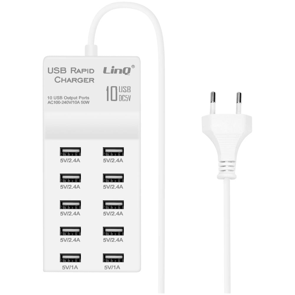 Caricabatterie Da Muro Usb 10 Porte 50w Ricarica Rapida Compatto Bianco - Foto 1