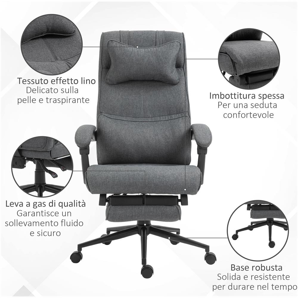 Sedia da Ufficio Ergonomica ad Altezza Regolabile con Braccioli e Poggiapiedi, 66x70x115-123 cm, Grigia - Foto 6