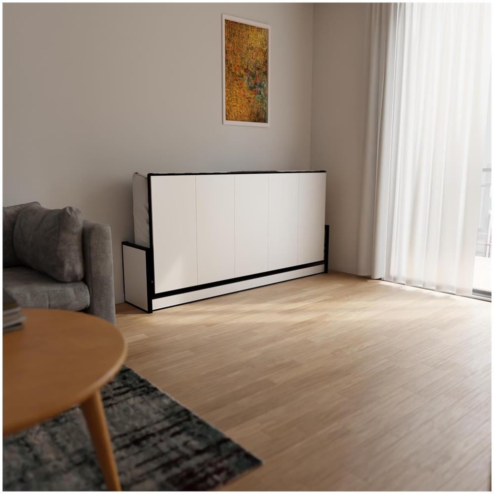 Letto A Scomparsa Studio Orizzontale 200x90 cm con Pistoni a Gas, Telaio Metallico Robusto, Capacità 250 kg, Ideale per Stanze Piccole o Monolocali, Salvaspazio, Materasso Non Incluso - Foto 2
