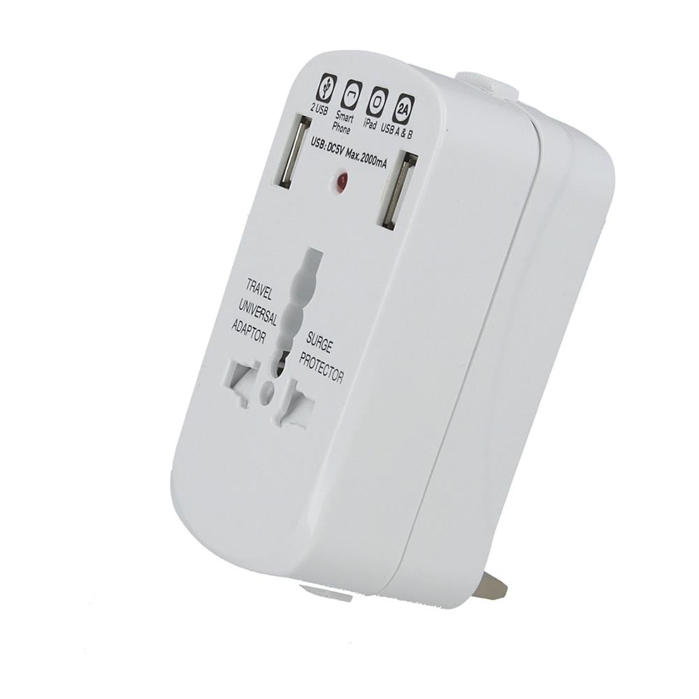 Adattatore Singolo Universale Da Viaggio Con 2 Prese Usb Colore Bianco Spina Standard Us, uk, eu - Sku 8704 - Foto 2