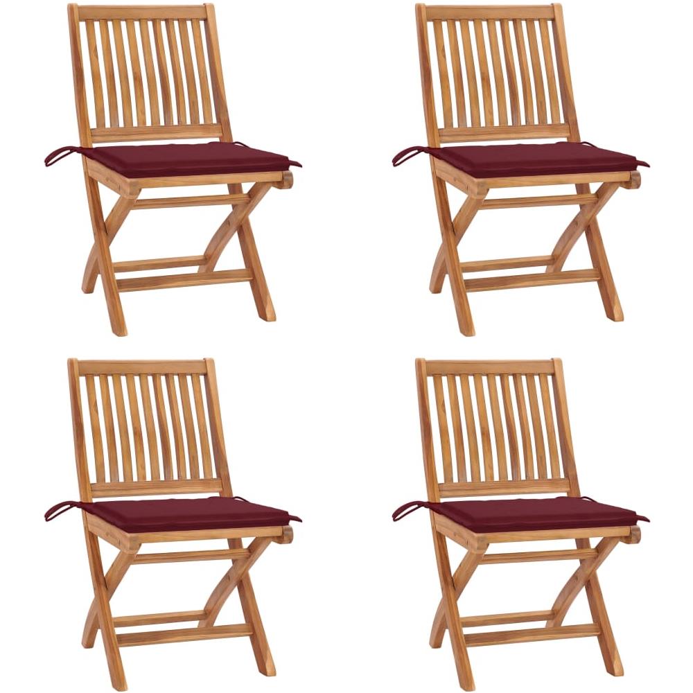 Sedie da Giardino Pieghevoli con Cuscini 4 pz Massello di Teak - Foto 1