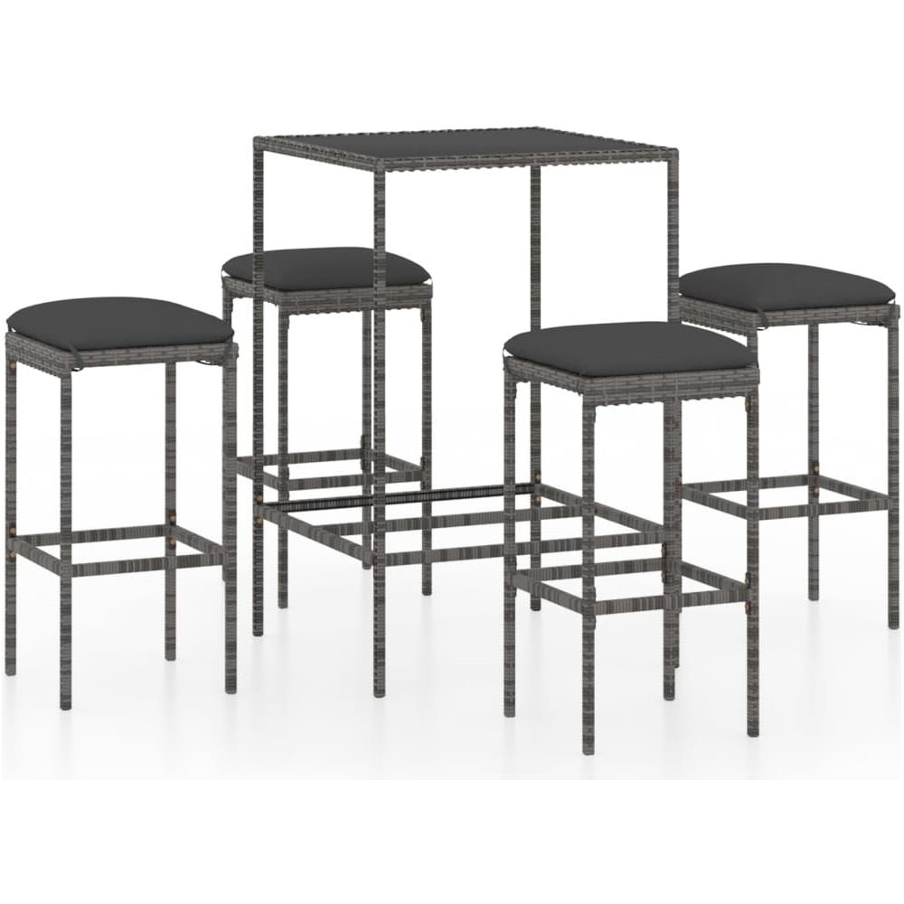 Set da Bar da Giardino 5 pz con Cuscini in Polyrattan Grigio - Foto 1