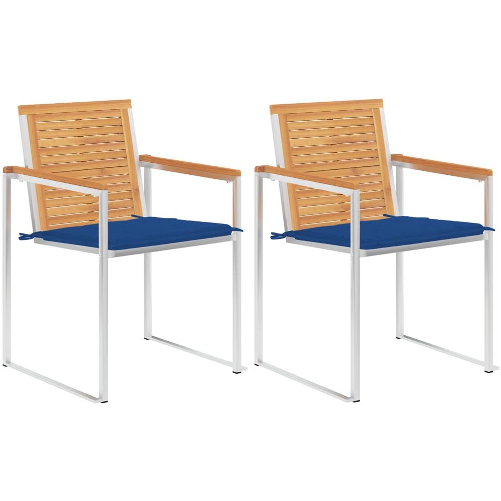 Sedie Da Giardino 2 Pz Con Cuscini In Legno Di Teak E Acciaio - Foto 1