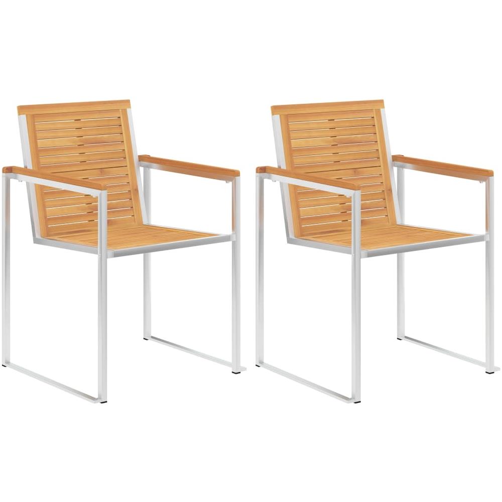 Sedie Da Giardino 2 Pz Con Cuscini In Legno Di Teak E Acciaio - Foto 2