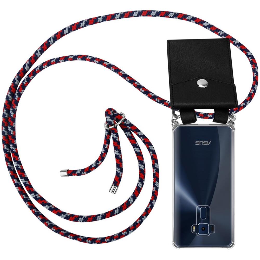 Catena Di Telefoni Cellulari Compatibile Con Asus Zenfone 3 (5,2"" Zoll) In Rosso Blu Bianco - Coperchio Protettivo In Silicone Con Anelli D'argento, Cinturino In Corda E Custodia Staccabile - Foto 1