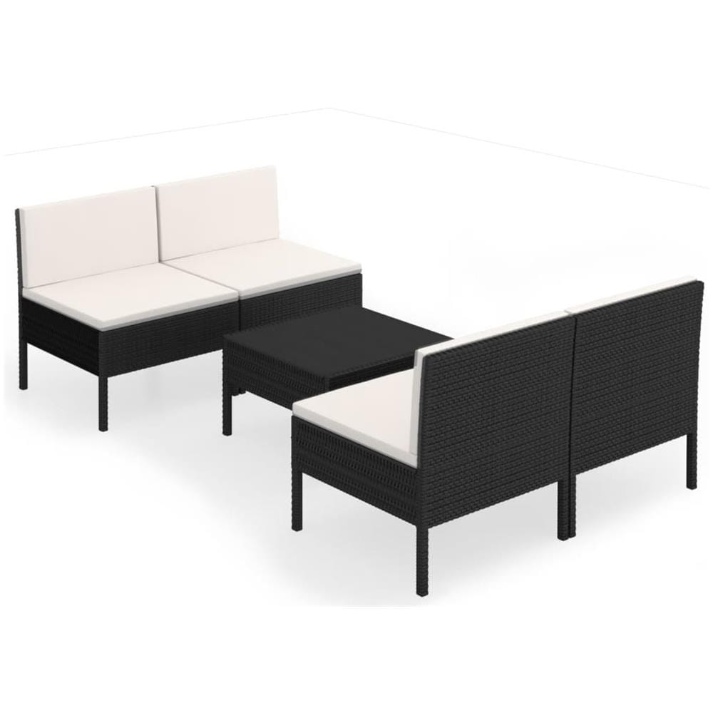 Set Divani Da Giardino 5 Pz Con Cuscini In Polyrattan Nero - Foto 2