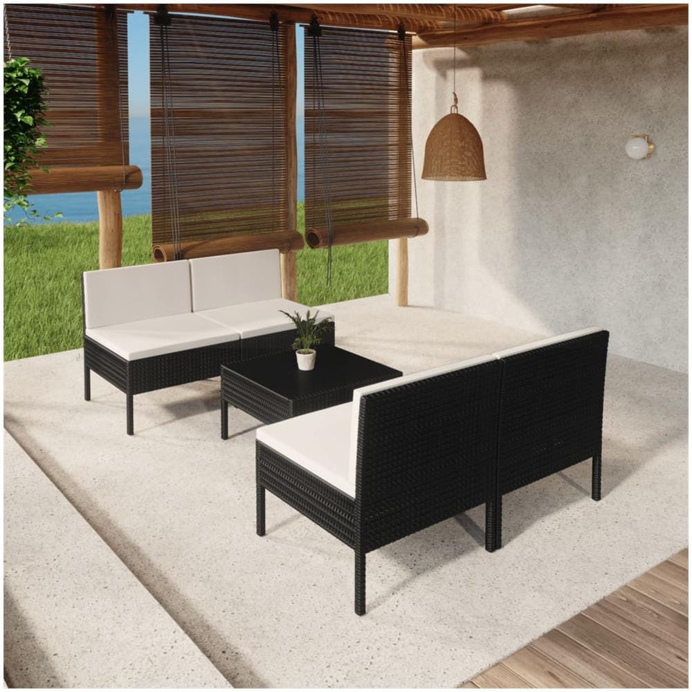 Set Divani Da Giardino 5 Pz Con Cuscini In Polyrattan Nero - Foto 1