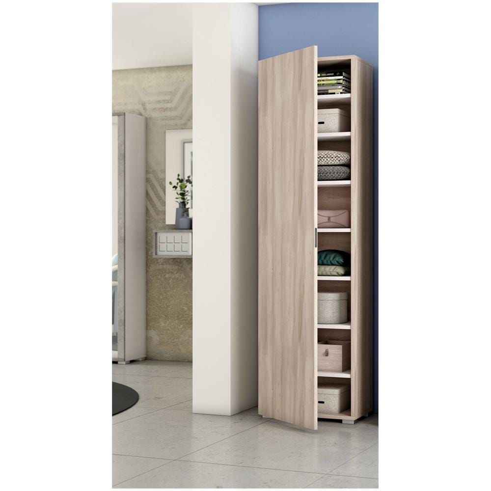Armadio Multiuso A 1 Anta E 7 Ripiani Regolabili, 100% Made In Italy, Mobile Portascarpe Da Ingresso, Scarpiera Moderna, Cm 50x30h182, Colore Olmo - Foto 1