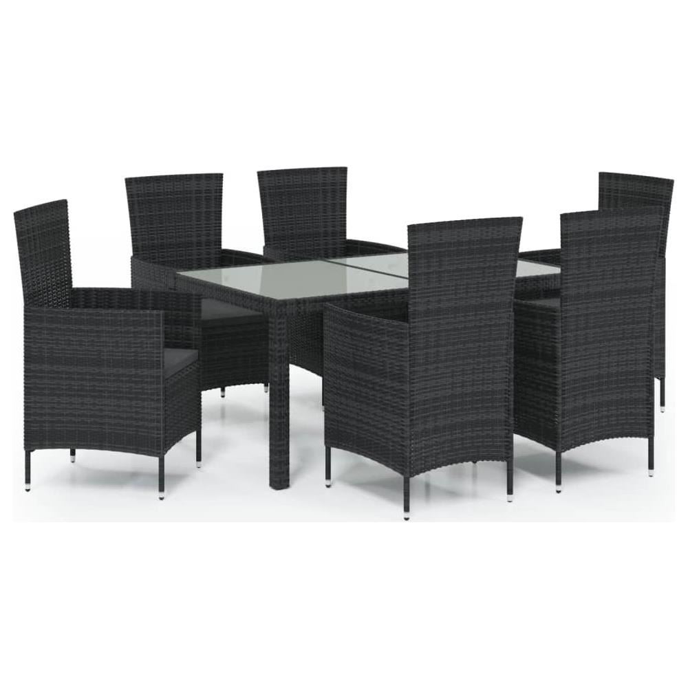 Set Mobili Da Giardino 7 Pz Con Cuscini In Polyrattan Nero - Foto 2