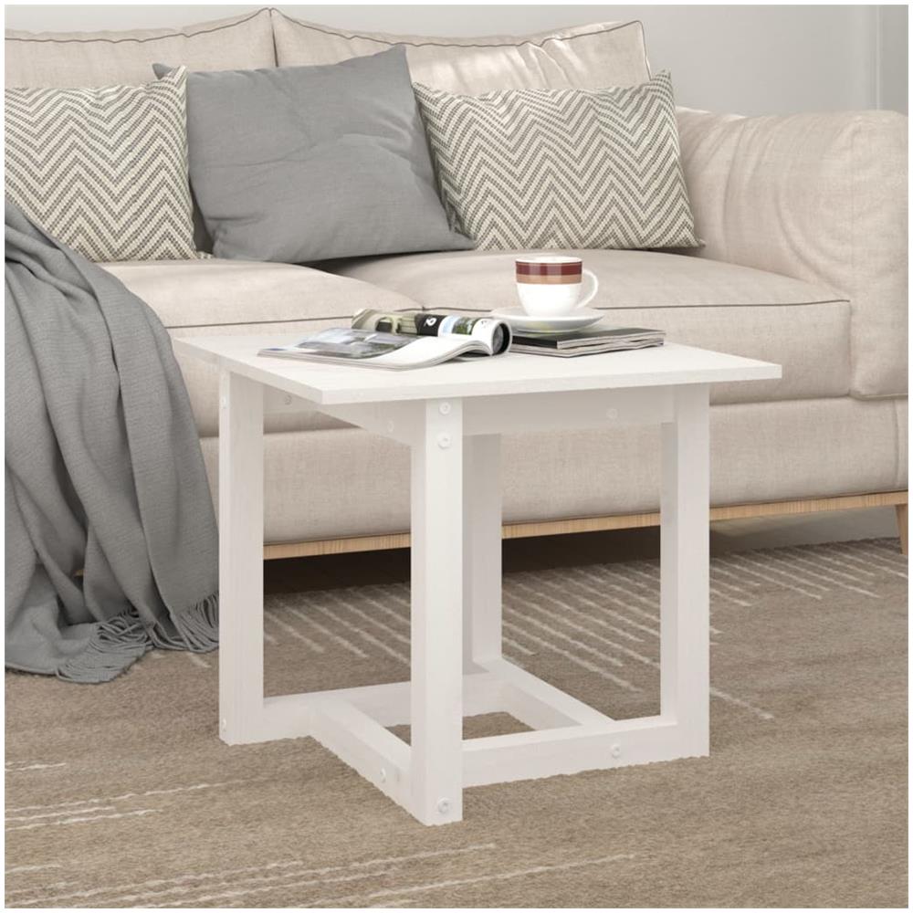 Tavolino da Salotto Bianco 50x50x45 cm Legno Massello di Pino - Foto 6