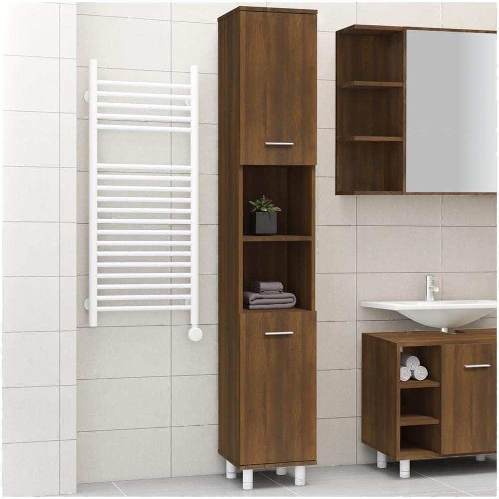 Armadietto Bagno Rovere Marrone 30x30x179 Cm Legno Multistrato - Foto 1