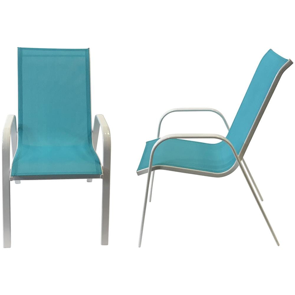 Set Di 6 Sedie Marbella In Textilene Blu - Alluminio Bianco - Foto 2