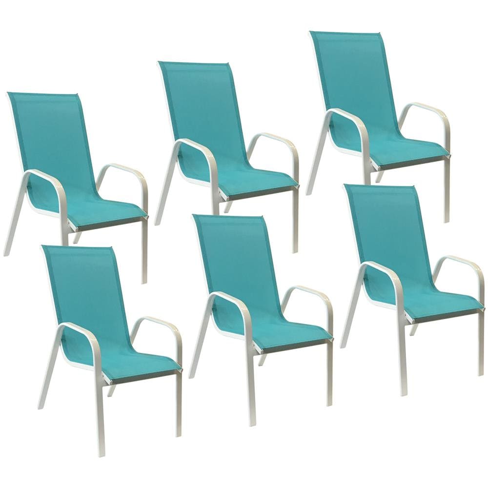 Set Di 6 Sedie Marbella In Textilene Blu - Alluminio Bianco - Foto 1