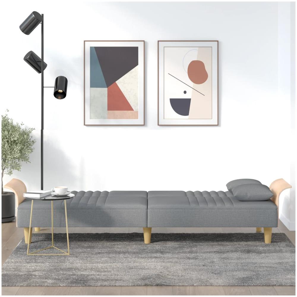 Divano Letto Con Braccioli Grigio Chiaro In Tessuto - Foto 2