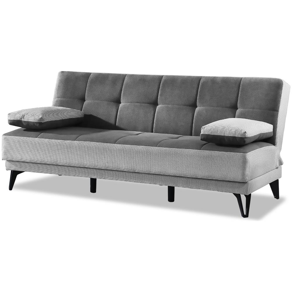 Divano Letto Jordi, Divano Letto A 3 Posti Con Piedini In Metallo Nero, Sofà Da Soggiorno In Tessuto Imbottito Con Apertura Click-clack, 190x87h97 Cm, Grigio - Foto 2