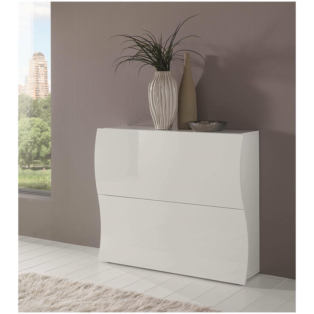 Scarpiera Andrea, Mobile Multiuso A 2 Ante A Ribalta, Portascarpe Da Ingresso, 100% Made In Italy, Cm 101x27h82, Bianco Lucido - Foto 1