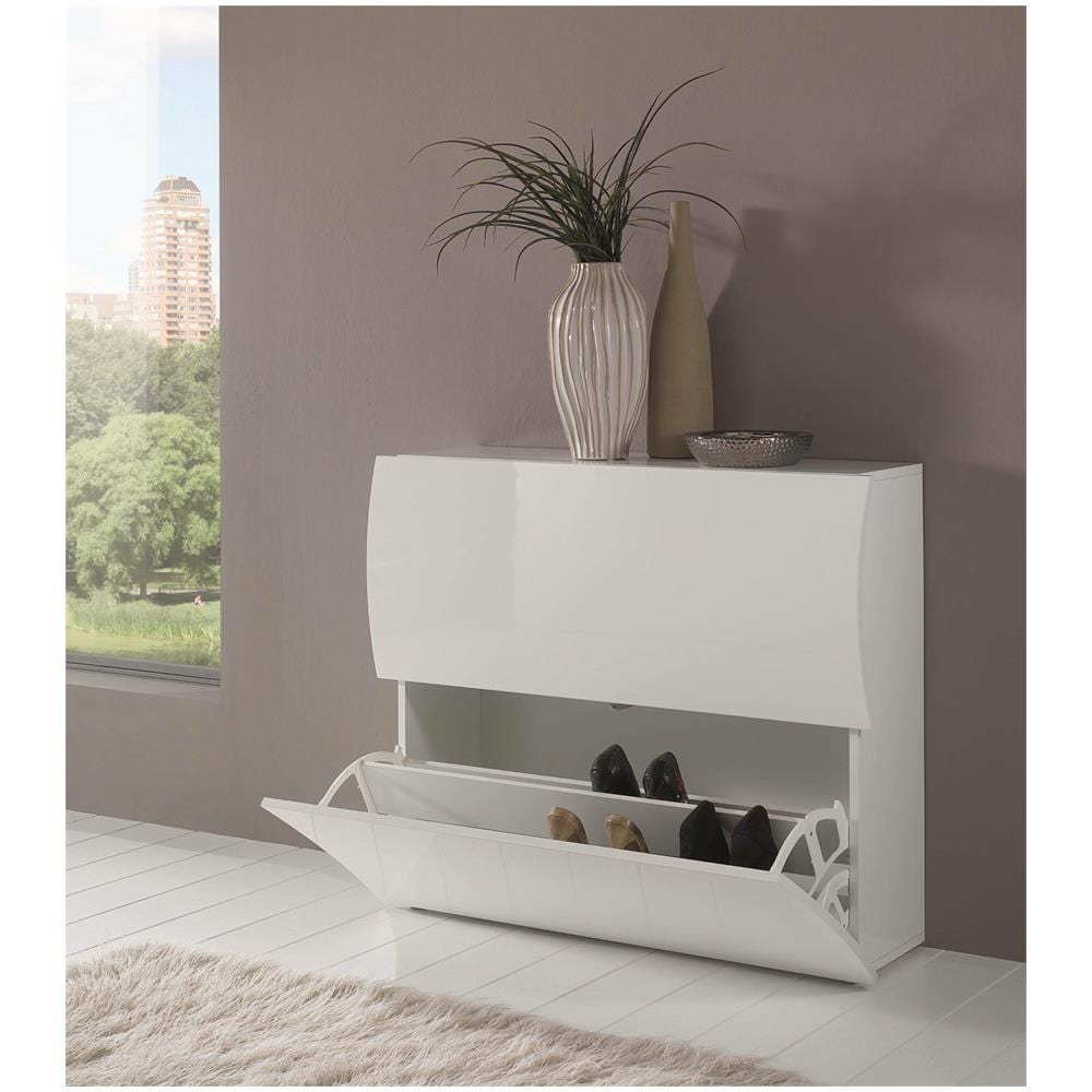 Scarpiera Andrea, Mobile Multiuso A 2 Ante A Ribalta, Portascarpe Da Ingresso, 100% Made In Italy, Cm 101x27h82, Bianco Lucido - Foto 4