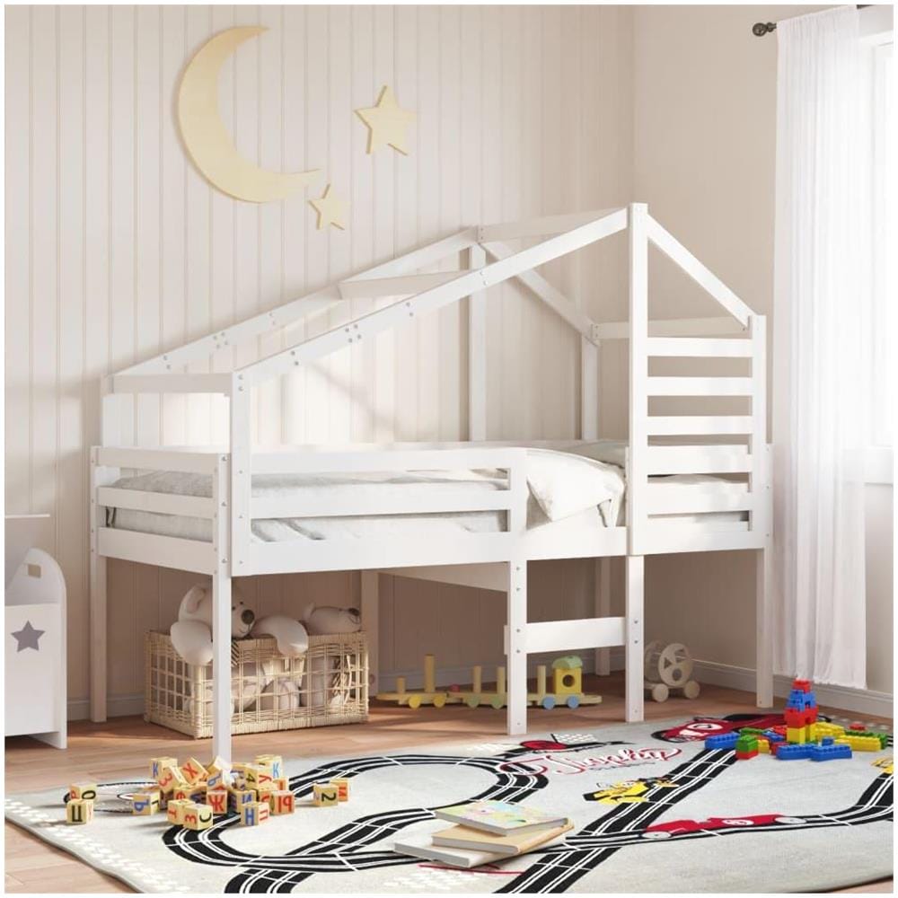 Letto a Soppalco con Tetto Bianco 80x200 cm in Legno di Pino - Foto 2