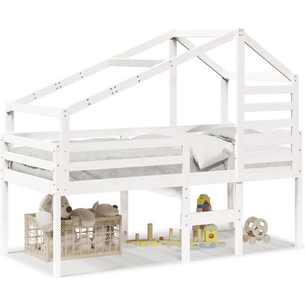 Letto a Soppalco con Tetto Bianco 80x200 cm in Legno di Pino - Foto 1