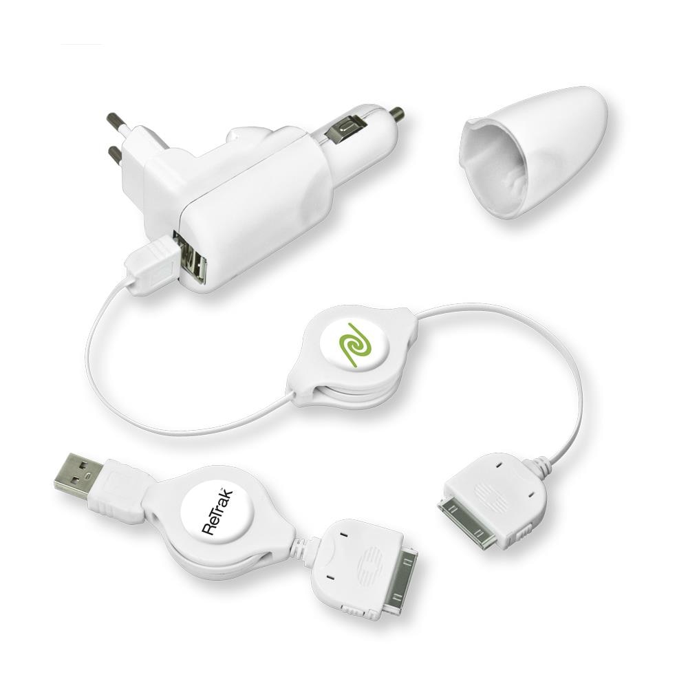 ALIMENTATORE USB da AUTO / CASA 2P EUIPODCHG51 + 2 Cavi USB-Apple30pin 100cm retrattile 0816983010215 - Foto 1