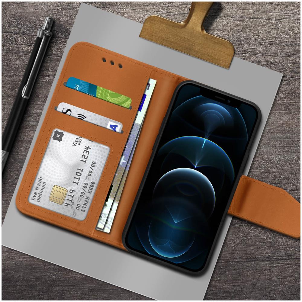 Custodia Iphone 12 Pro Max Porta Carte In Pelle Funzione Stand Premium Marrone - Foto 2