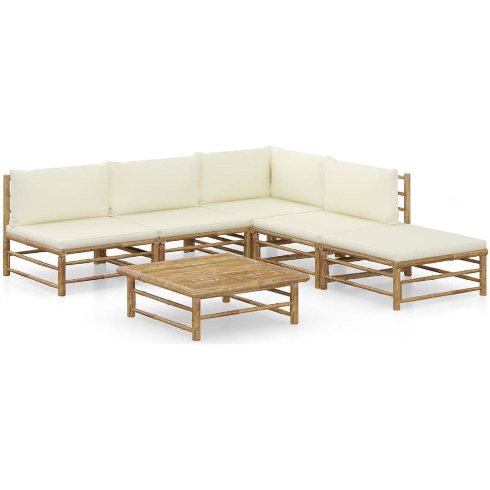 Set Salotto da Giardino 6pz con Cuscini Bianco Crema in Bambù - Foto 1