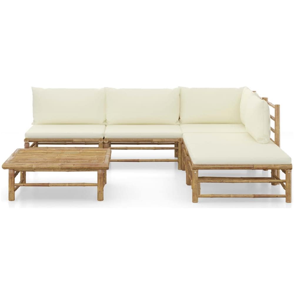 Set Salotto da Giardino 6pz con Cuscini Bianco Crema in Bambù - Foto 2